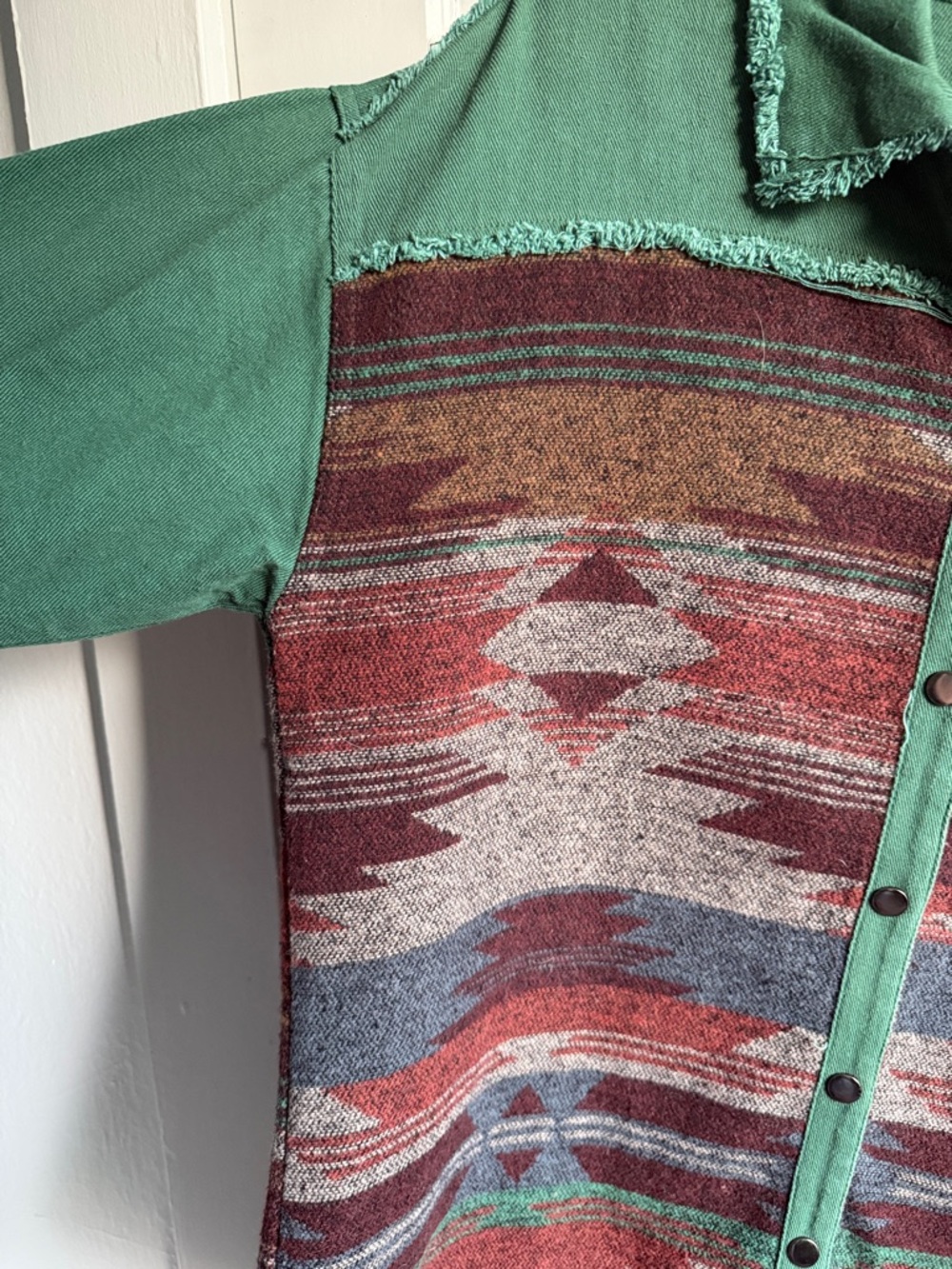 Boho Aztec Green Button-Front Jacket - Picture 2 of 4